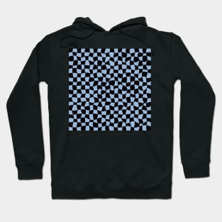 Warped Checkerboard, Black and Light Blue Hoodie